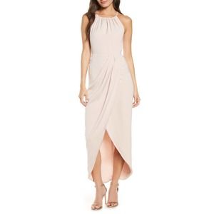Shona Joy Draped Halter Tulip Gown Size 10 Light Pink High Low Dress Bridesmaid